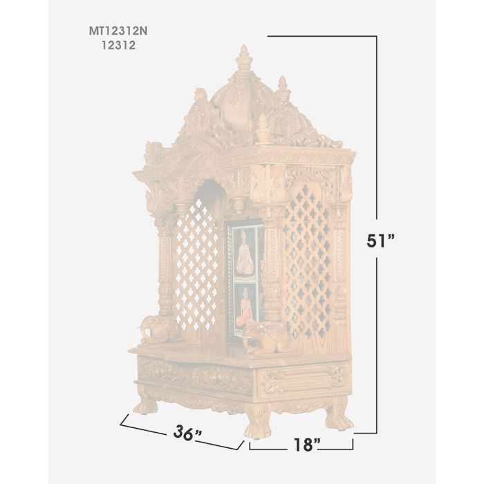 Wooden Mandir (Teak) - Natural Polish