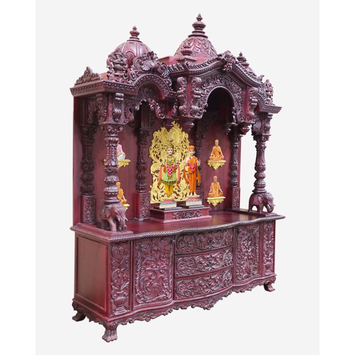 Wooden Mandir (Teak) - Cherry Polish