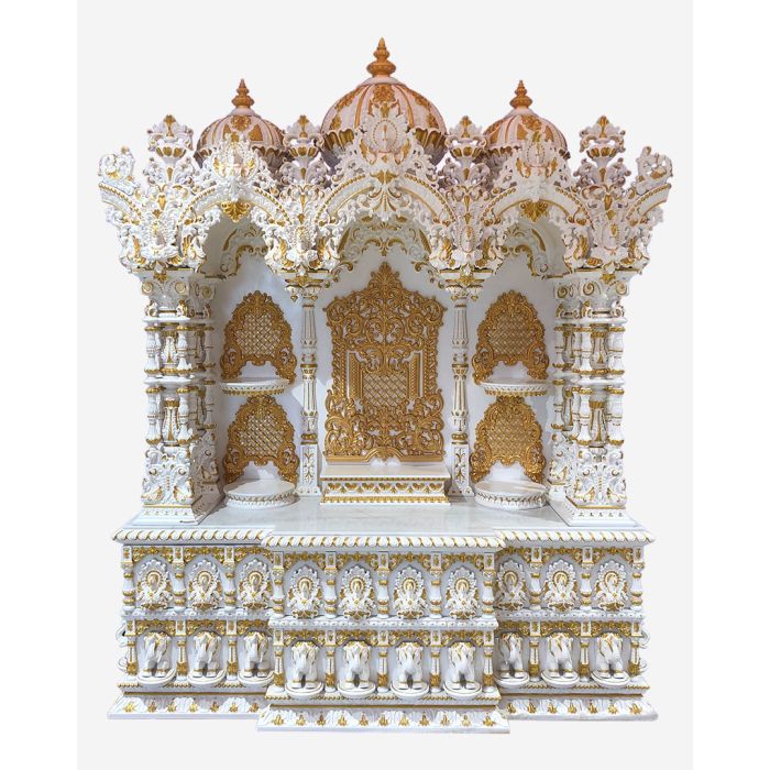Wooden Mandir (Teak) - White & Gold Polish