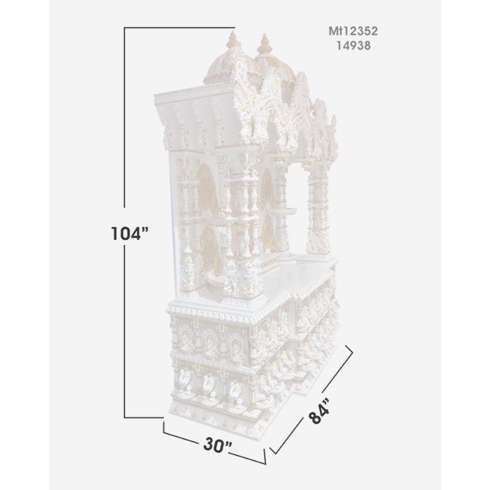 Wooden Mandir (Teak) - White & Gold Polish