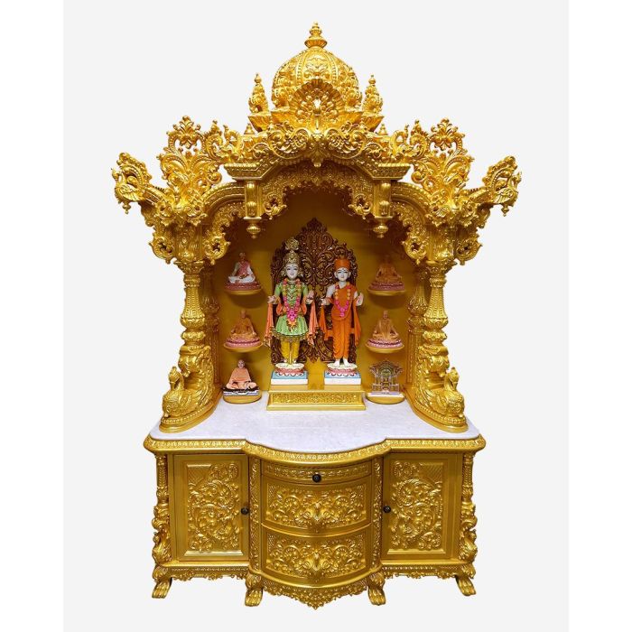 Wooden Mandir (Teak) - Gold Polish