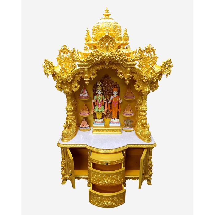 Wooden Mandir (Teak) - Gold Polish
