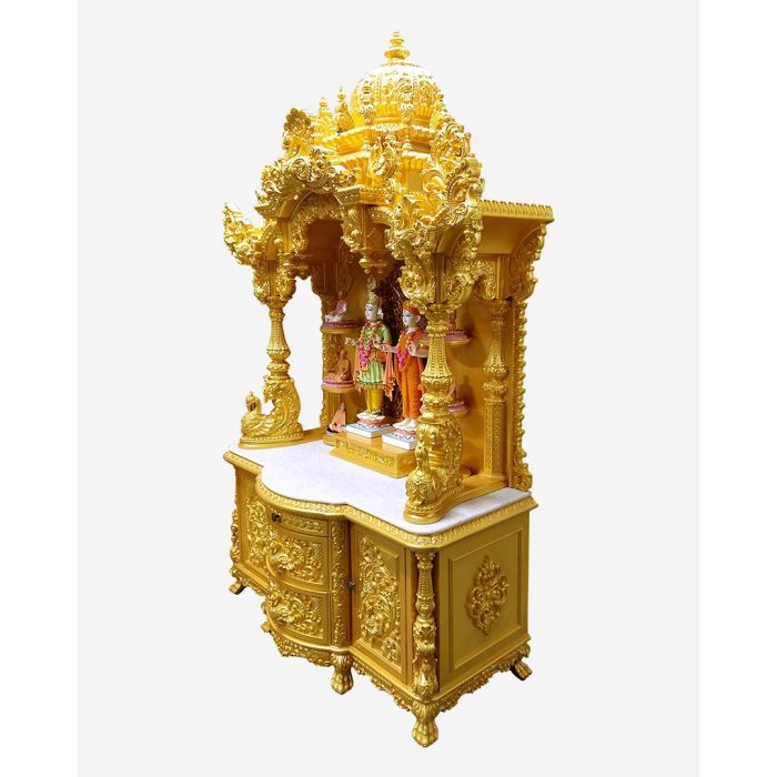 Wooden Mandir (Teak) - Gold Polish