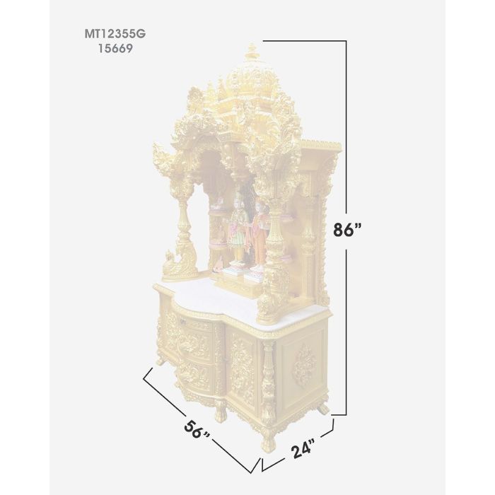 Wooden Mandir (Teak) - Gold Polish