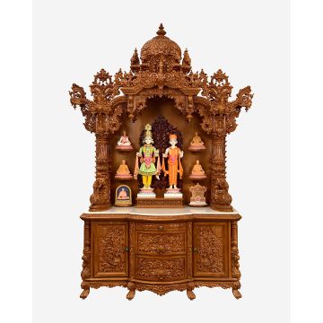 Wooden Mandir (Teak) - Natural Polish