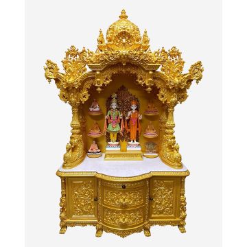 Wooden Mandir (Teak) - Gold Polish